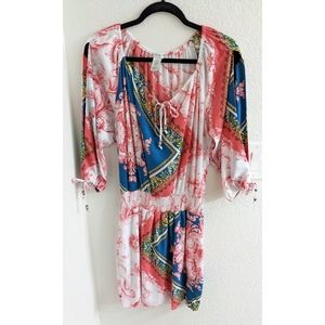 Caché Pink & Blue Floral Half Sleeve Dress